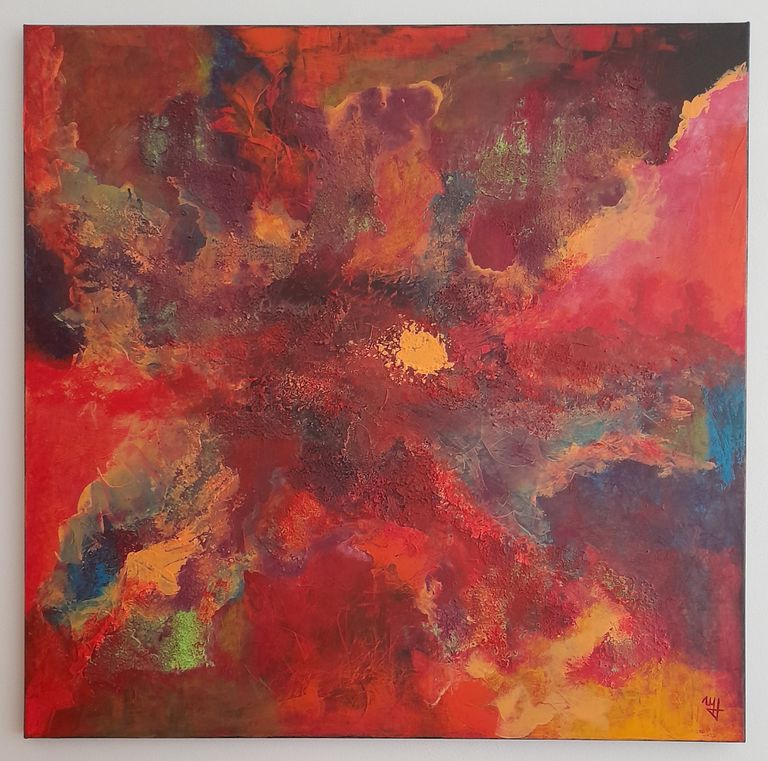 Abstrakte Kunst auf Leinwand - Acryl auf Struktur 80x80